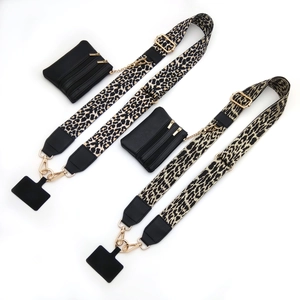 Adjustable Polyester Bag Strap With Mini Purse Wallet And Phone Patch Leopard Floral Pattern Replacement Shoulder Strap For Women