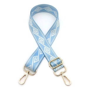Adjustable light blue diamond pattern bag strap with gold metal lobster clasps