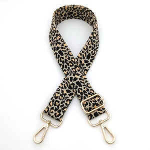 Adjustable leopard print replacement wide strap with gold tone metal swivel hooks