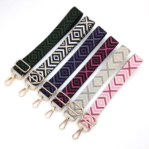 Adjustable crossbody shoulder straps with colorful diamond patterns and gold metal buckles