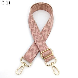 Detail of herringbone pattern bag strap with adjustable light gold lobster clasps