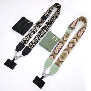 Zwei breite Handy-Schultergurte mit Leopardenmuster, Geometrie-Design und Münztaschen