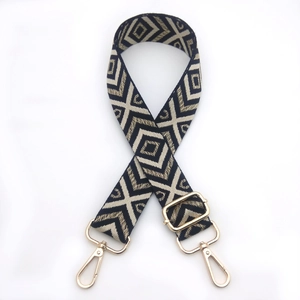 Adjustable wide shoulder strap with gold embroidery rhombus leopard pattern and metal hooks