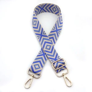 Adjustable blue and beige geometric diamond pattern woven replacement strap for bags