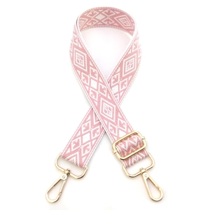 Pink and white geometric diamond pattern woven replacement strap with gold metal buckles