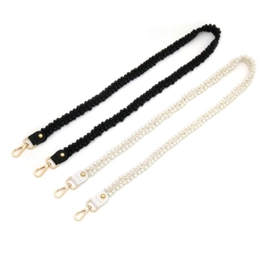 Eleganter Kunstperlen Gewebter Taschenriemen Ersatz Schulterkette Goldlegierung Verschluss PU Leder Für Damen Handtaschen Dekoration