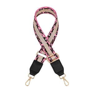 Pink leopard print adjustable shoulder strap with gold glitter and black leather accents