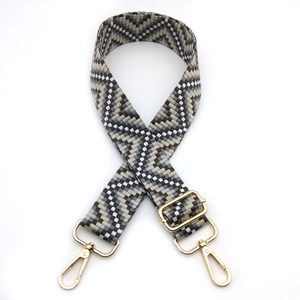 Adjustable wide replacement shoulder strap with geometric diamond pattern and gold hardware