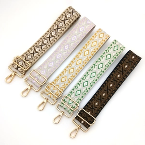 Adjustable jacquard bag strap with geometric patterns and gold-tone rotating lobster clasps