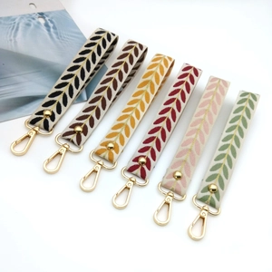 Polyester Embroidered Leaf Pattern Bag Strap Wristlet Keychain Strap With Gold Metal Clasp Handbag Hanging Decoration Accessory For Women