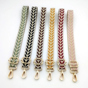 Adjustable Leaf Pattern Embroidery Bag Strap Replacement Polyester Shoulder Strap With Metal Buckle For Crossbody Bag Women Accessories