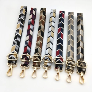 Adjustable Woven Bag Strap Replacement Polyester Geometric Chevron Pattern Shoulder Crossbody Bag Strap With Metal Buckle