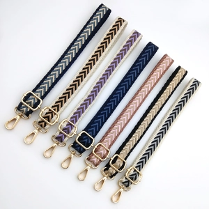 Adjustable 2.5cm jacquard chevron patterned bag straps with gold metal swivel lobster clasps