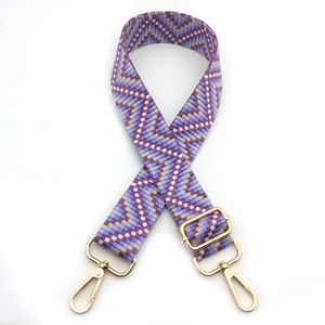 Adjustable geometric purple lattice shoulder strap with gold-tone metal lobster clasps