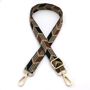Adjustable geometric arrow jacquard bag strap with gold metal hooks for cross-body bags