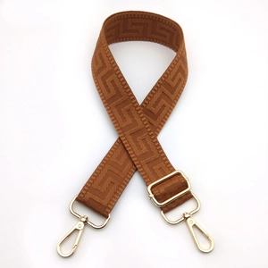 Adjustable caramel brown nylon replacement strap for handbags with golden metal hooks