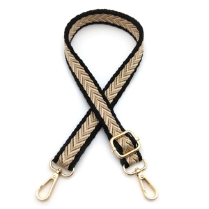 Adjustable 2.5cm herringbone jacquard bag strap with gold metal hooks and hardware