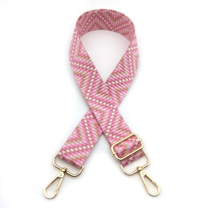 Pink and white geometric pattern replacement bag strap with golden metal swivel hooks
