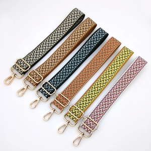 Set of 6 adjustable colorful geometric wave patterned bag straps with gold metal hooks