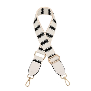 Adjustable wide PU leather shoulder strap with black zigzag pattern and gold buckles