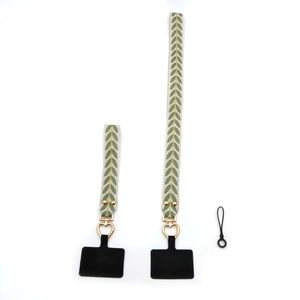 Leaf pattern phone lanyard set with long and short straps and golden heart clips