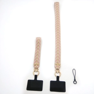 Floral leaf pattern mobile phone lanyard set with wrist strap and heart metal buckle
