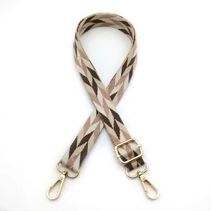 Close-up of bohemian leaf pattern crossbody strap with golden swivel lobster clasps