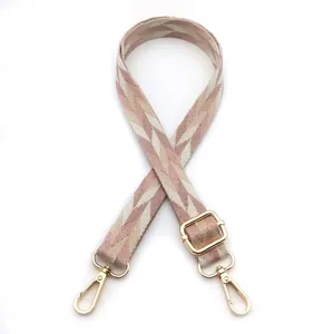 Pink and beige wave pattern adjustable bag strap with shiny gold swivel lobster clips