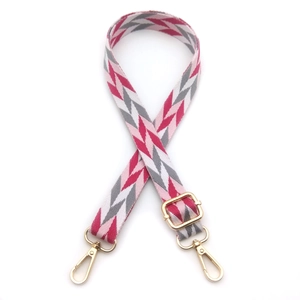 Pink and grey geometric V-pattern replacement strap with gold hardware hooks