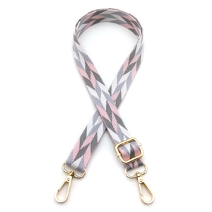 Adjustable woven replacement strap with pink chevron pattern and gold metal hooks