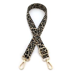 Adjustable jacquard leopard print shoulder strap with gold metal lobster clasps