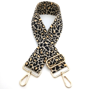 Adjustable leopard print wide shoulder strap with gold metal hooks for crossbody bags