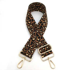 Adjustable leopard print wide bag strap with gold metal hooks for crossbody bags