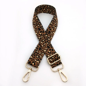 Adjustable leopard print bag strap with golden metal lobster clasps for crossbody handbags