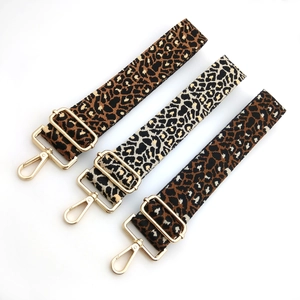 Adjustable wide leopard print replacement shoulder strap with gold metal hooks