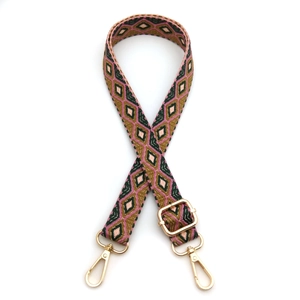 Adjustable wide guitar style bag strap with colorful geometric diamond woven pattern