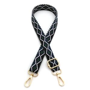 Adjustable wide replacement shoulder strap with ethnic geometric diamond pattern weave