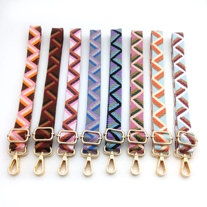 Adjustable colorful geometric patterned shoulder straps for handbags with gold hooks