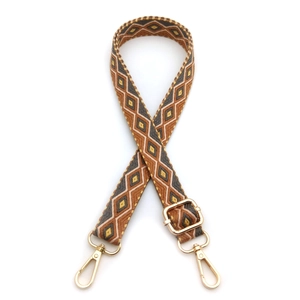 Adjustable geometric diamond pattern bag strap with golden metal lobster clasps