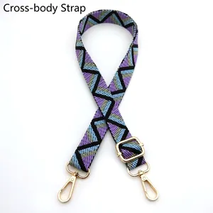 Detail of adjustable geometric patterned strap with gold metal lobster clasps