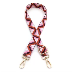 Adjustable colorful geometric wave woven bag strap with golden lobster clasps, Style 08