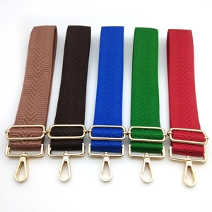 Adjustable nylon chevron shoulder straps in five colors with gold metal hardware