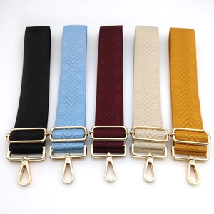 Adjustable chevron pattern shoulder straps in five colors with gold metal hooks