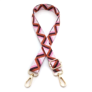 Adjustable colorful geometric patterned shoulder strap for handbags with gold metal clips