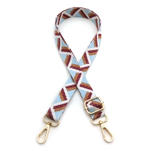 Adjustable blue geometric woven shoulder strap with gold swivel hooks for women handbags