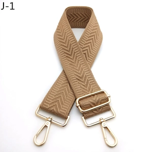 Detail of camel herringbone replacement strap with golden swivel snap hooks and buckle