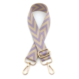 Fashionable woven bag strap with purple arrow pattern and gold metal hardware