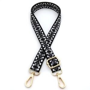 Adjustable woven replacement strap with grey geometric patterns and gold lobster clasps