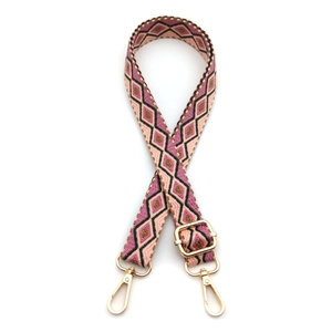 Bandoulière ethnique en jacquard géométrique avec mousquetons en métal doré chic