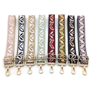 Ethnic style floral jacquard bag straps with adjustable golden hardware for crossbody bags
